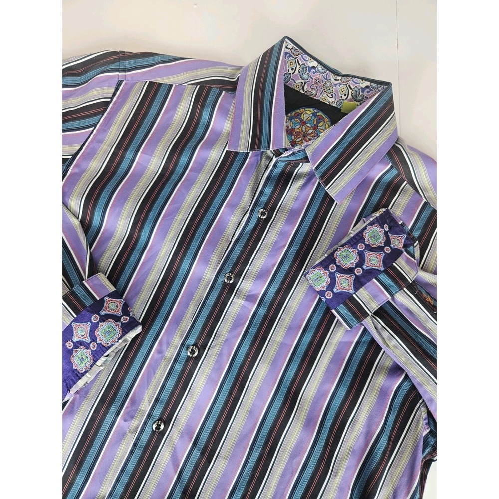 Robert Graham Men's Long Sleeve Button Up Flip Cuff Striped Multicolor Shirt...